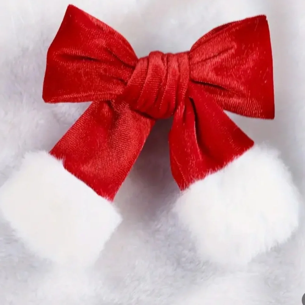 Vintage Plush Christmas Bow Hair Clip - NEW